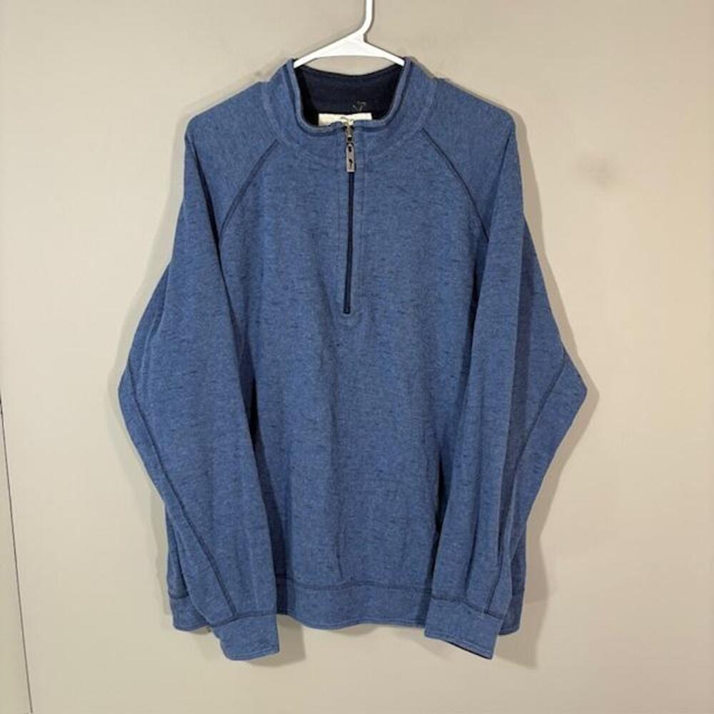 Tommy Bahama Sweatshirt Mens XL Blue Reversible 1/4 Zip Mock Neck Pullover Knit